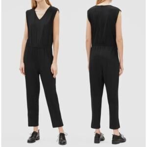 New Eileen Fisher Jumpsuit Women's M Black Washable Crepe Jersey Knit